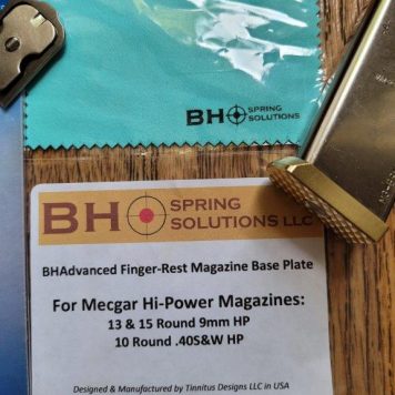 BHAdvanced Mecgar 15 Round 9mm Hi-Power Nickel Magazine w/ Solid Brass Finger-Rest Base Plate (+0 capacity)