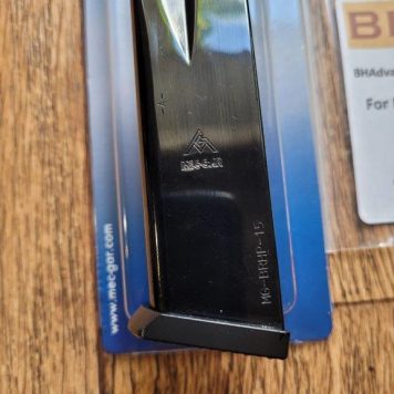 BHAdvanced Mecgar 10 Round .40S&W Hi-Power Nickel Magazine w/ Solid Brass Finger-Rest Base Plate (+0 capacity)