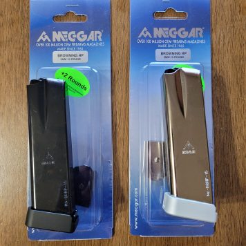 Hi-Power 9mm, 17 rounds (with Mecgar +2 Magazine Baseplate), Blued or Stainless Steel Magazine